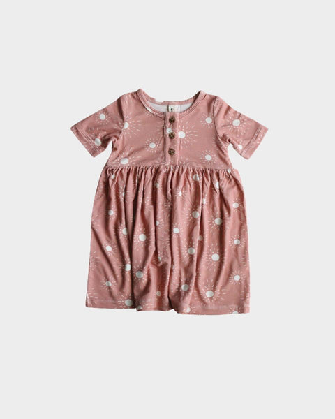 Short Sleeve Henley Dress - Rose Sunburst