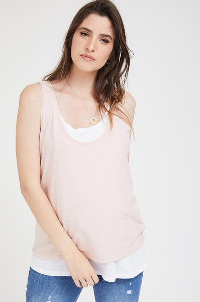 Layered Nursing Tank - Pink and White