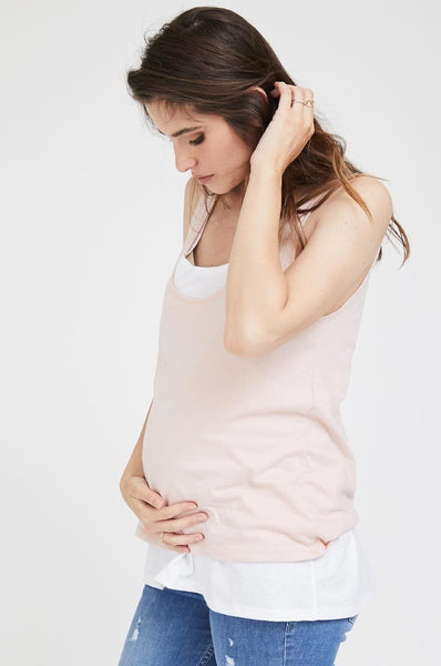 Layered Nursing Tank - Pink and White