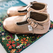 Rose Gold T-Bar Moccasin with Anti-Slip Sole