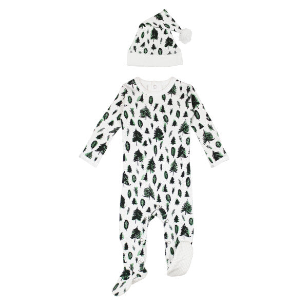 Organic Cotton Footie & Cap Set - Oh Christmas Tree