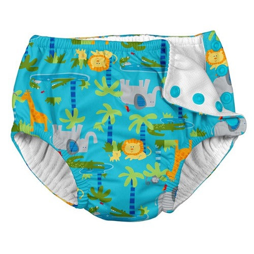 Snap Reusable Absorbent Swimsuit Diaper - Aqua Jungle