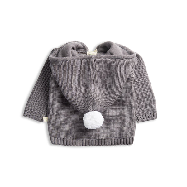 Knitted Hoodie Pom Pom - Soft Grey