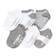 6 Pack Organic Cotton Ankle Socks - White & Grey Striped