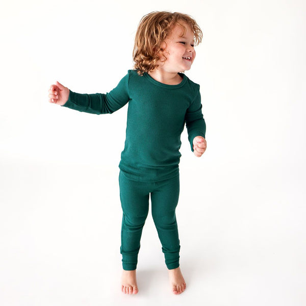 Long Sleeve Loungewear - Hunter Green Waffle