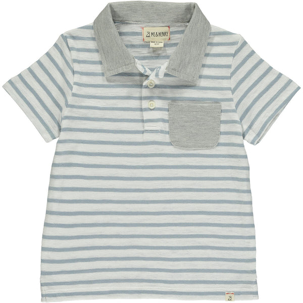 Anchor Pocket Polo - Grey/White Stripe