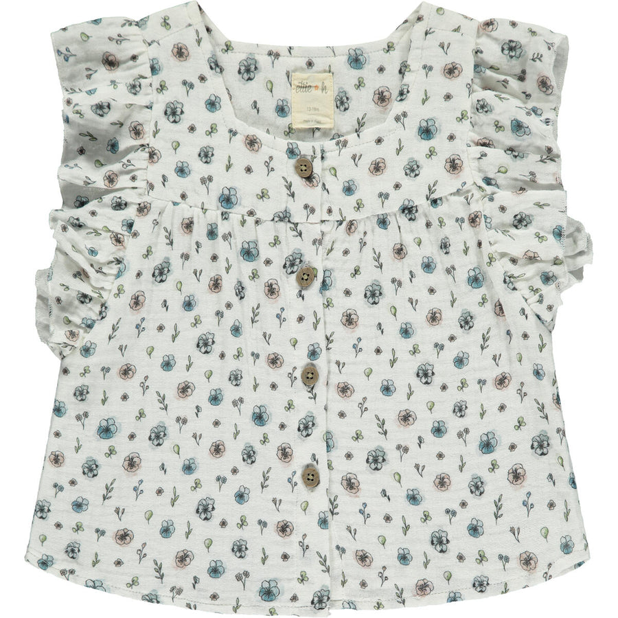 Isabella Top - White Flowers + Plants
