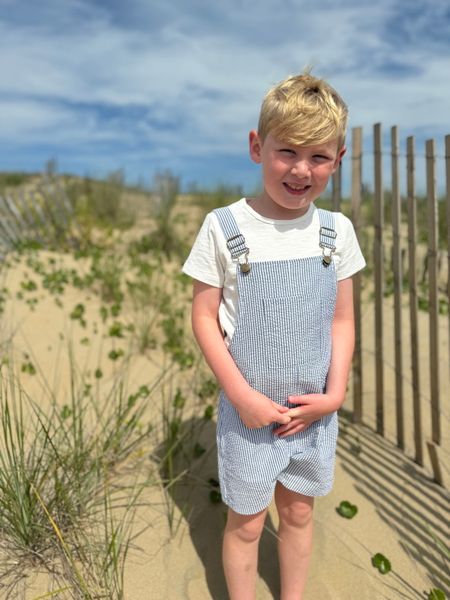 Galleon Woven Overalls - Royal and White Seersucker
