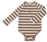 Jackstay Henley Raglan Onesie - Brown Multi Stripe