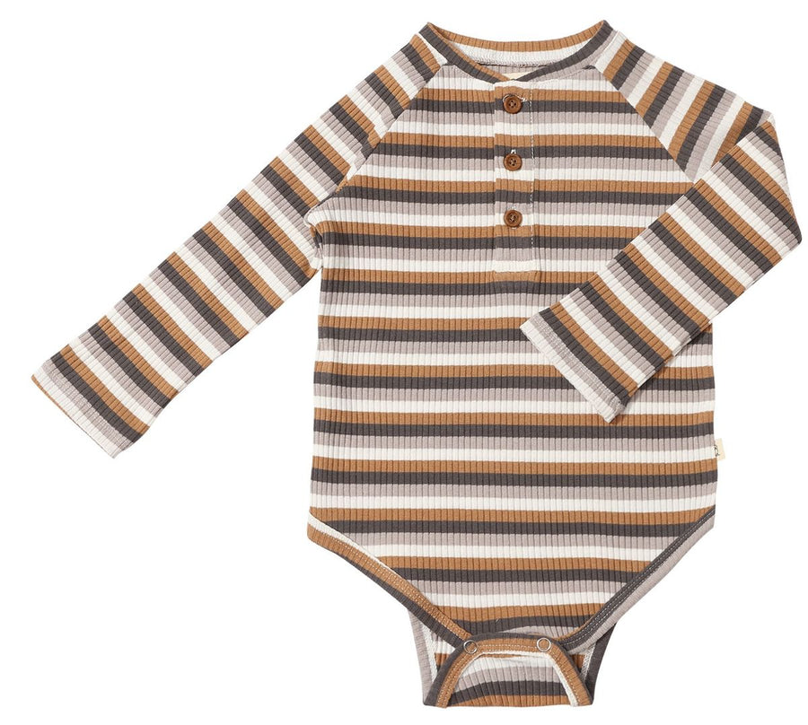 Jackstay Henley Raglan Onesie - Brown Multi Stripe