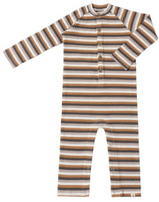 MASON Ribbed Henley Romper - Black/Brown/Cream