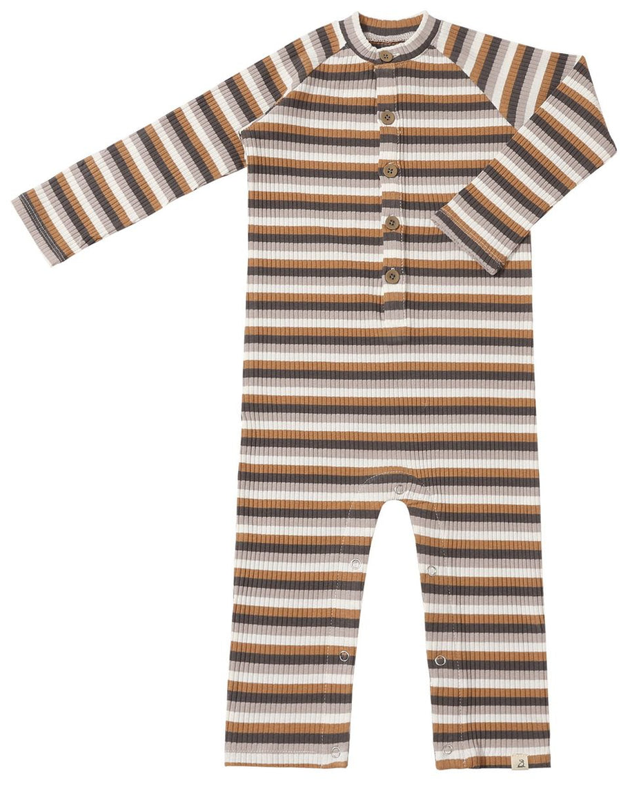 MASON Ribbed Henley Romper - Black/Brown/Cream