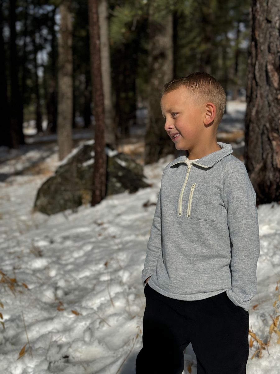 Pocket Zip Up Top - Heathered Grey