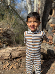 MASON Ribbed Henley Romper - Black/Brown/Cream