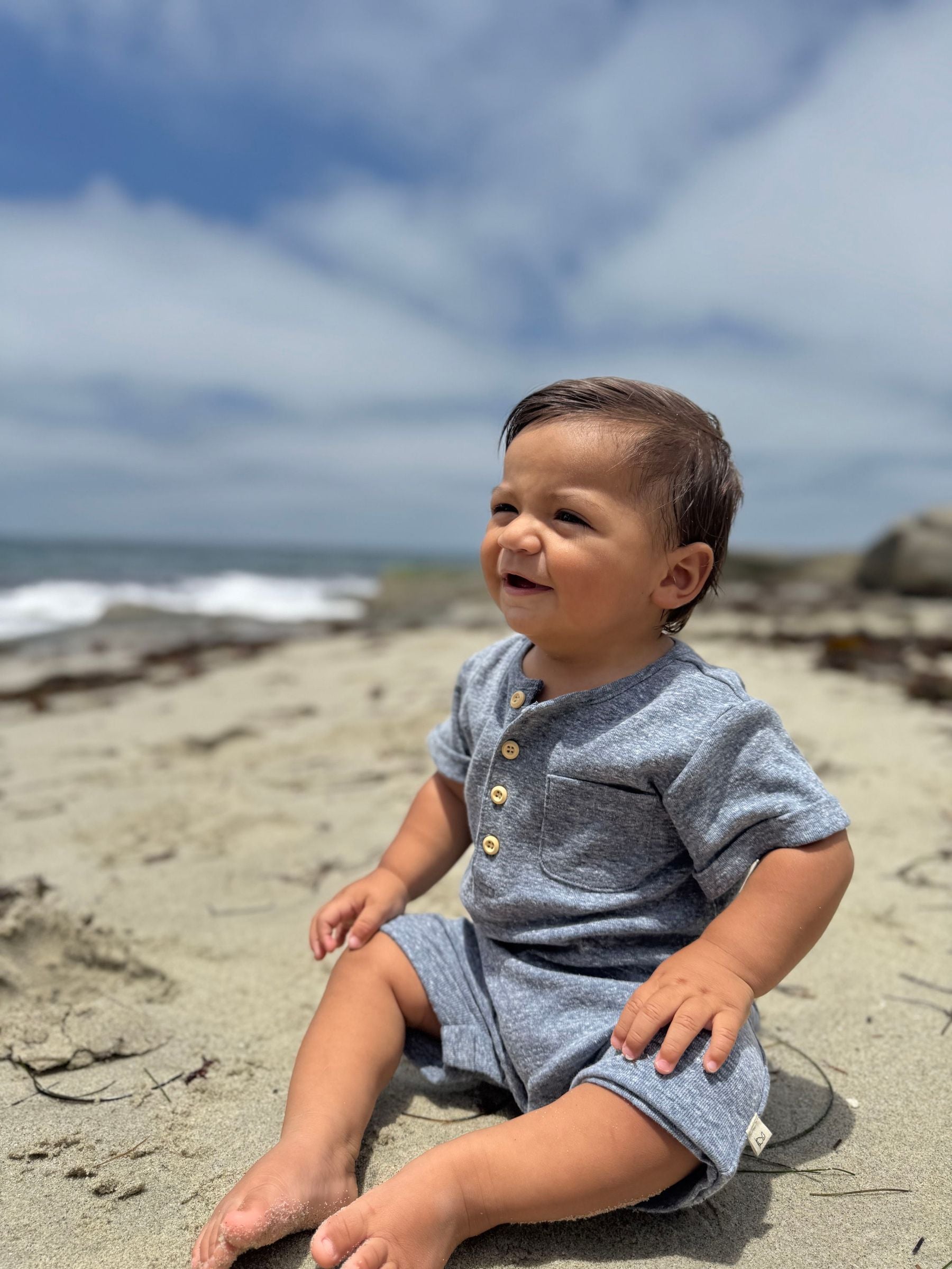 Camborne Henley Romper - Heathered Navy