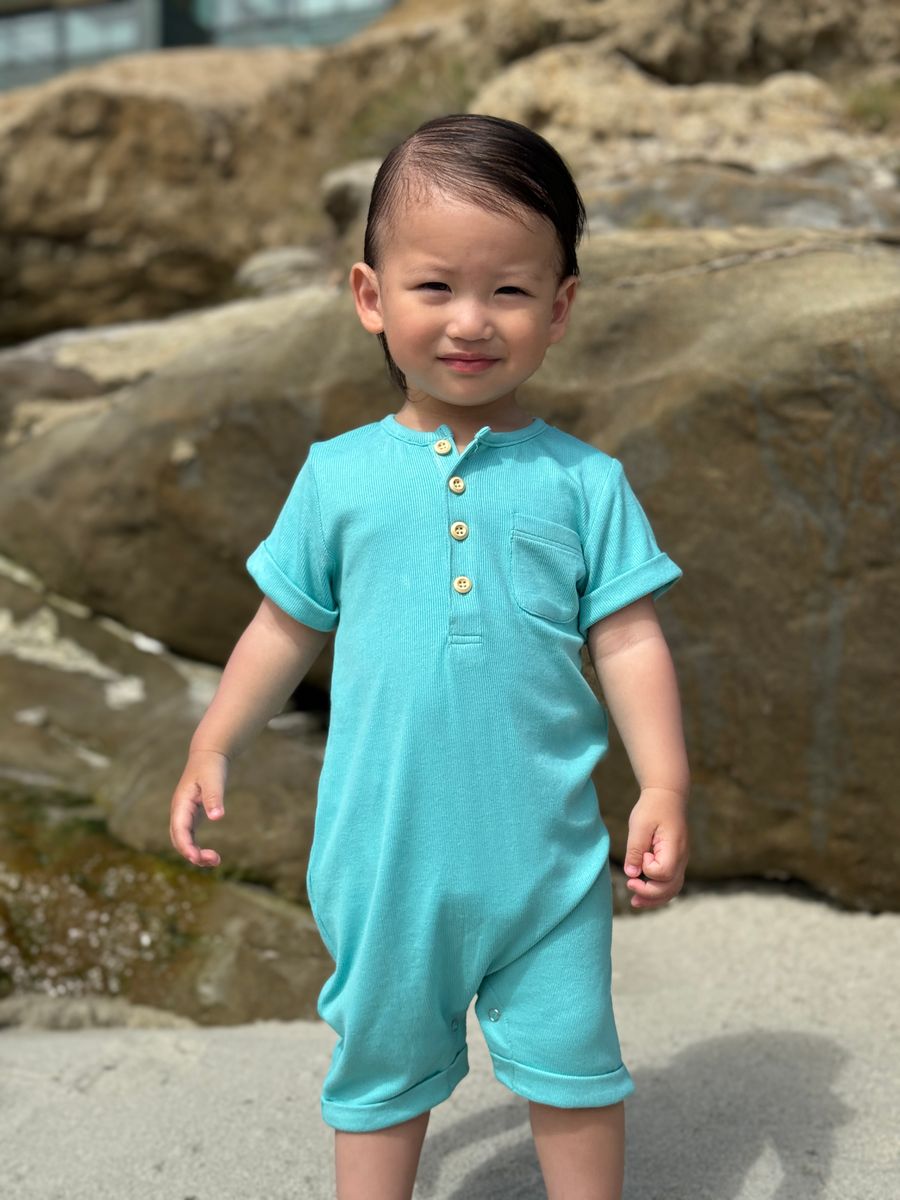 Camborne Henley Romper - Turquoise