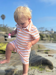 Drift Polo Romper - Peach/White stripe