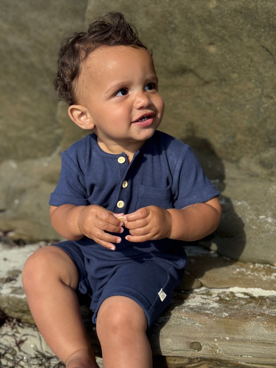 Camborne Henley Romper - Navy