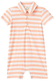 Drift Polo Romper - Peach/White stripe