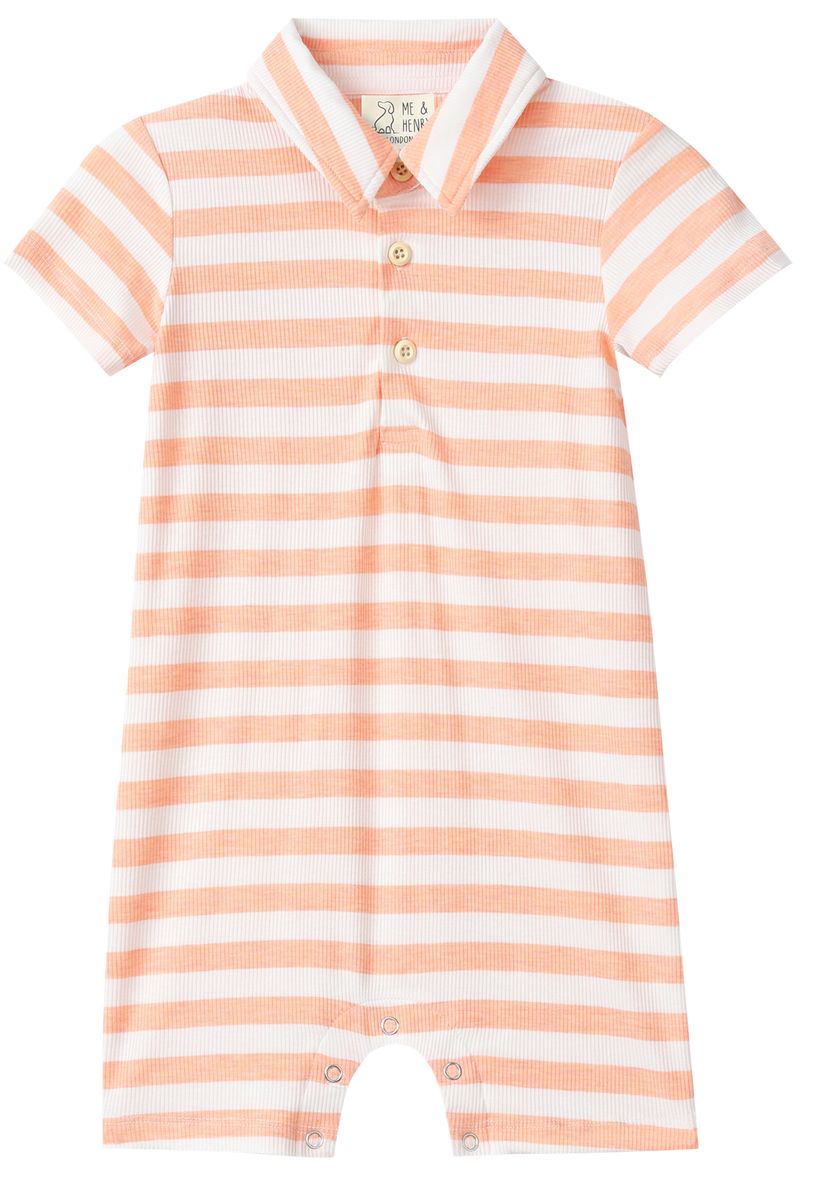 Drift Polo Romper - Peach/White stripe