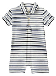 Drift Polo Romper - Grey Multi Stripe