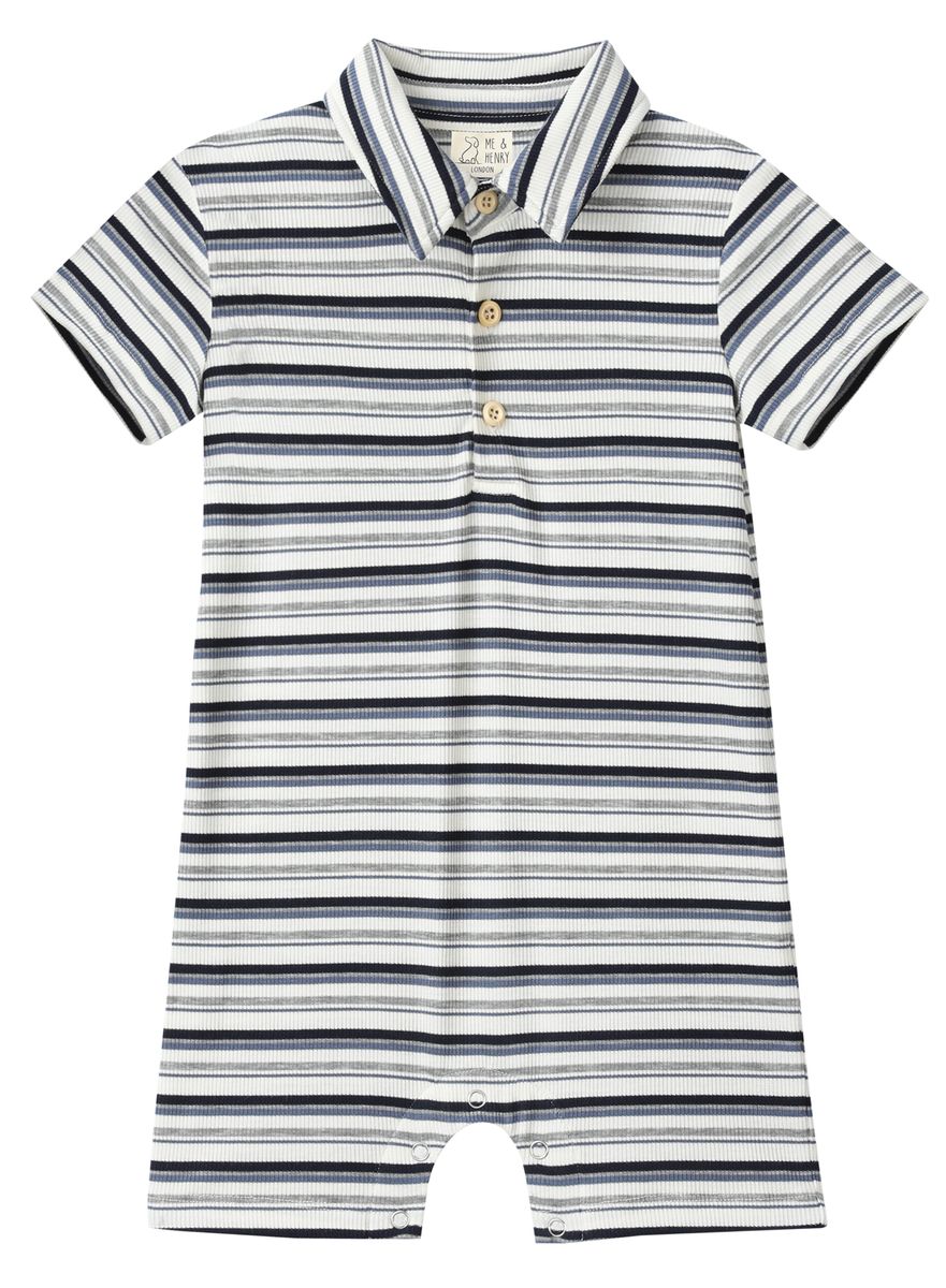 Drift Polo Romper - Grey Multi Stripe