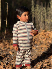 Stefano Hooded Romper - Burgundy/Cream Stripe