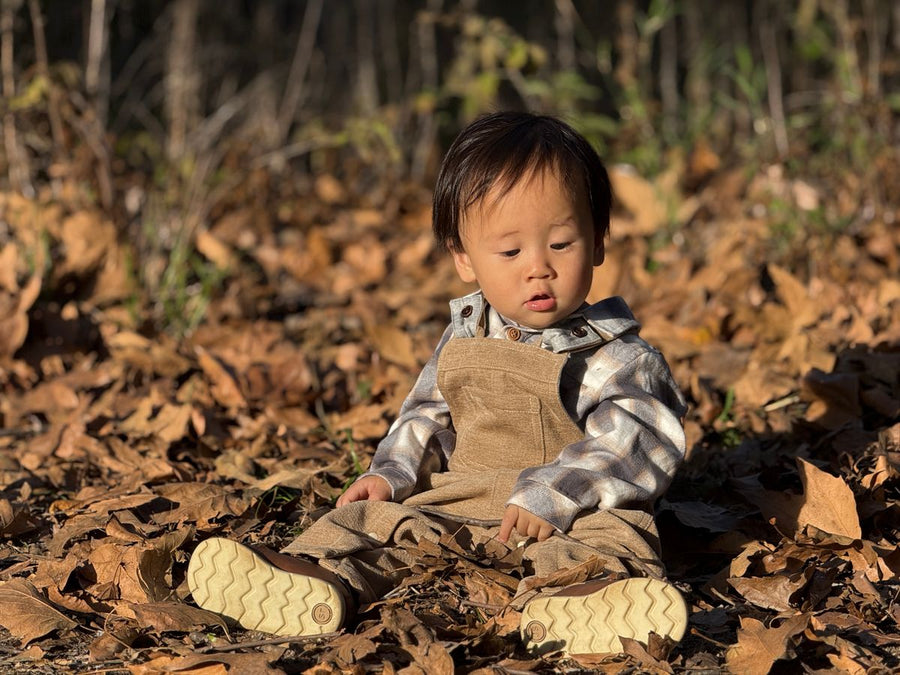 Jasper Woven Onesie - Grey/White/Beige Plaid