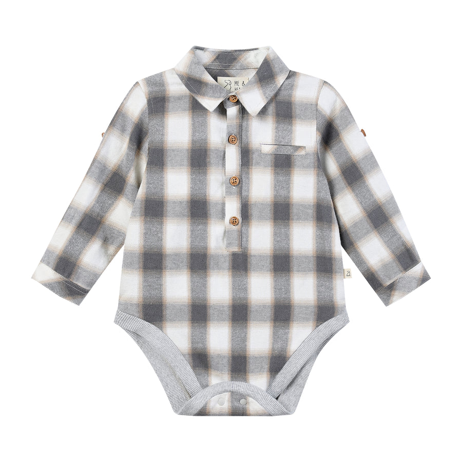 Jasper Woven Onesie - Grey/White/Beige Plaid