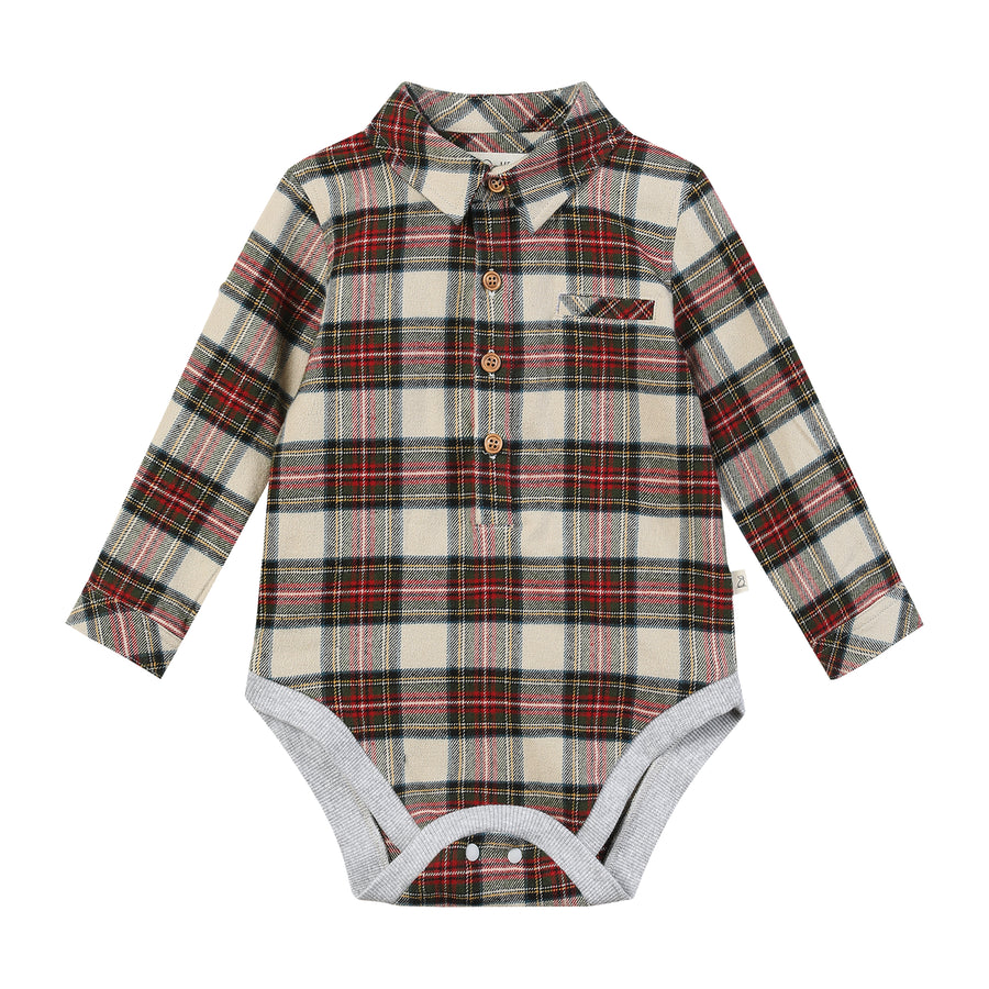Jasper Woven Onesie - Cream/Green Plaid