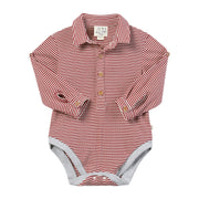 Ripley Polo Onesie - Rust/Cream Ribbed Stripe