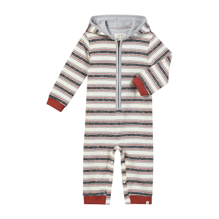 Stefano Hooded Romper - Burgundy/Cream Stripe