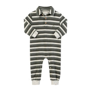 Kingston Polo Romper - Gray/Cream Stripe