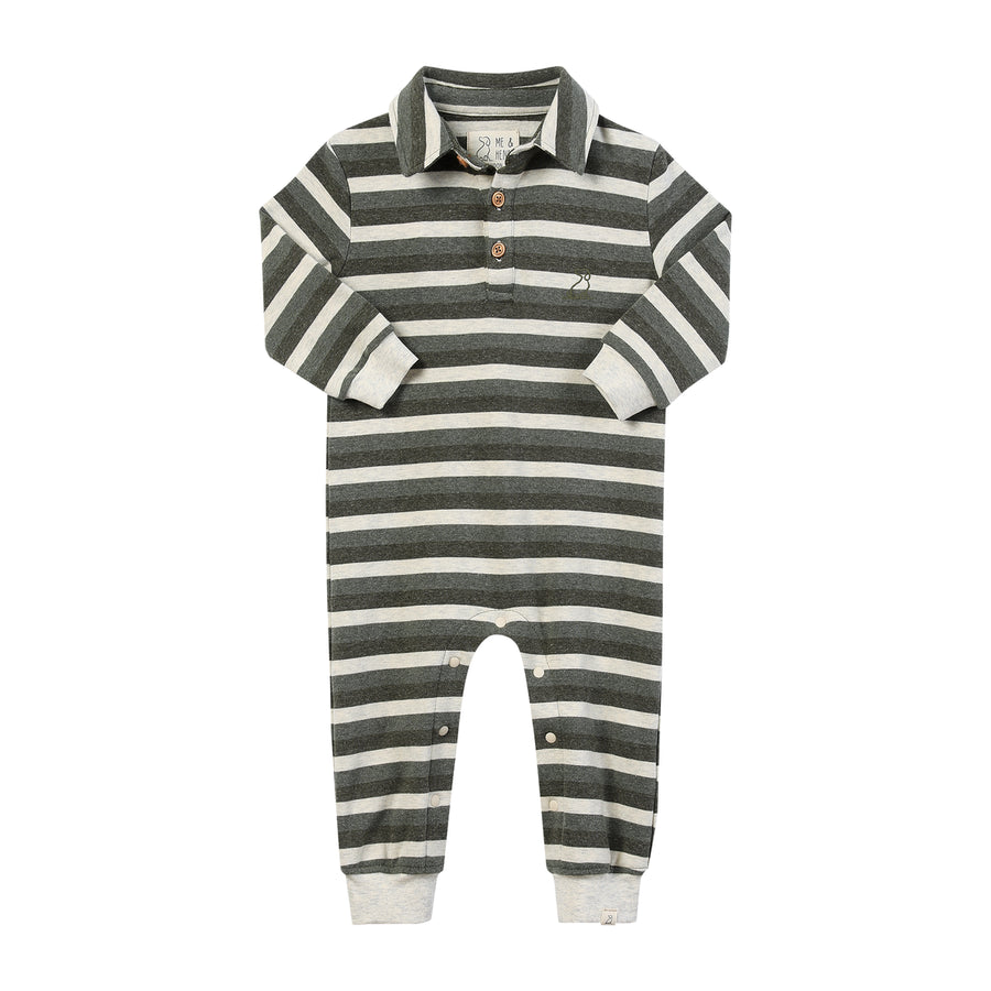 Kingston Polo Romper - Gray/Cream Stripe