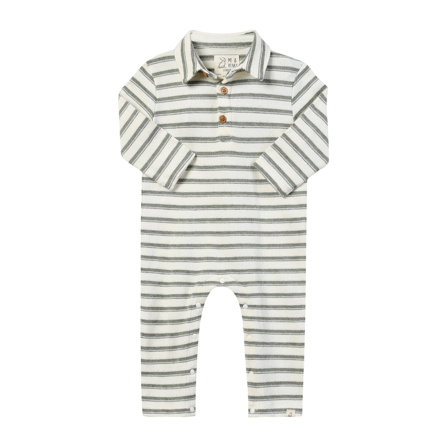 Kingston Polo Romper - Sage/Cream Stripe