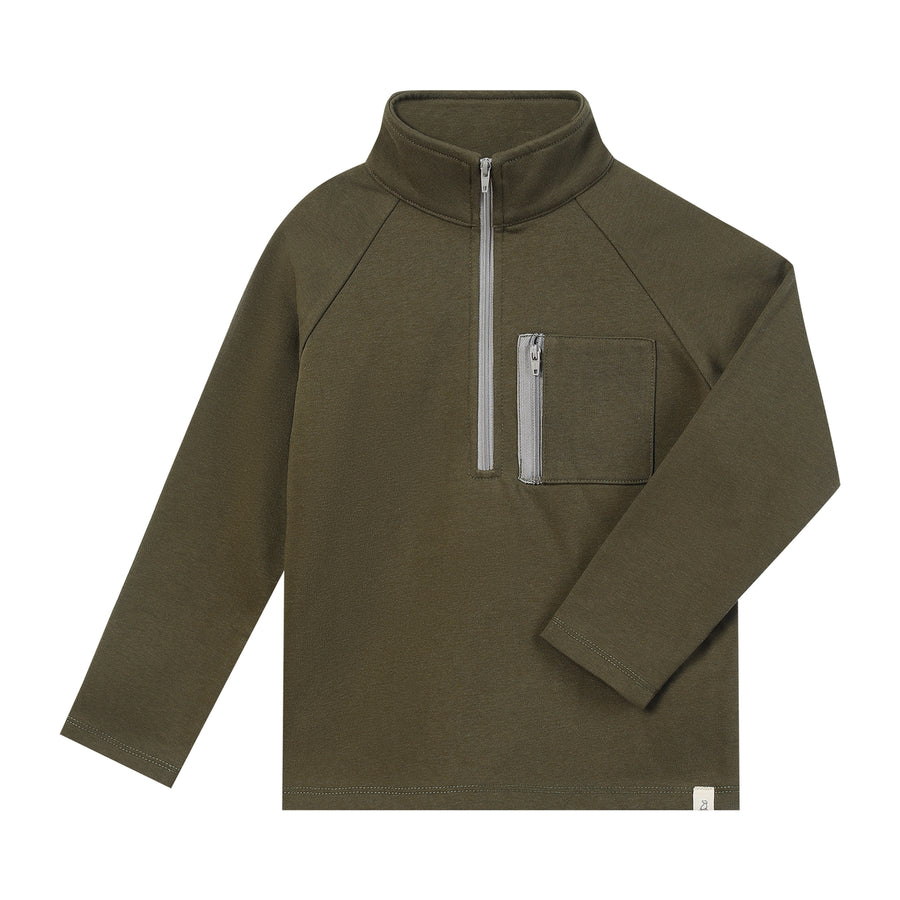 Pocket Zip Up Top - Olive