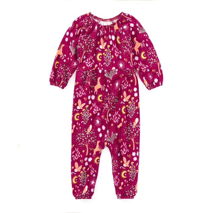 Bamboo & Cotton Long Sleeve Gathered Romper - Woodland Dreams
