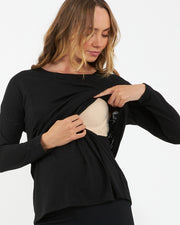 Jazmin Long Sleeve Nursing Top - Black