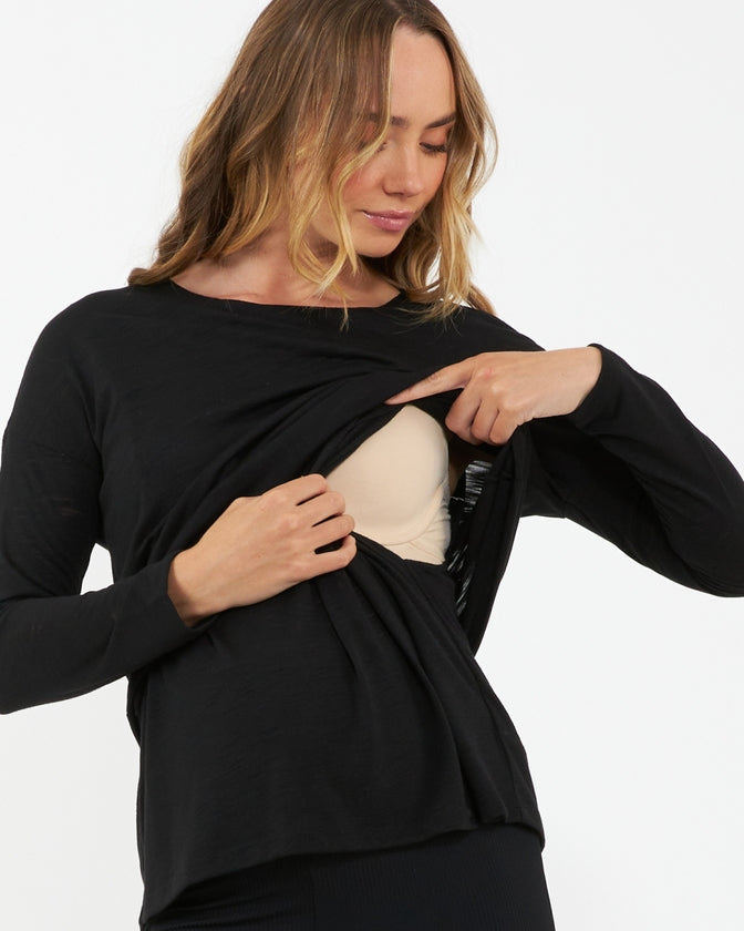 Jazmin Long Sleeve Nursing Top - Black