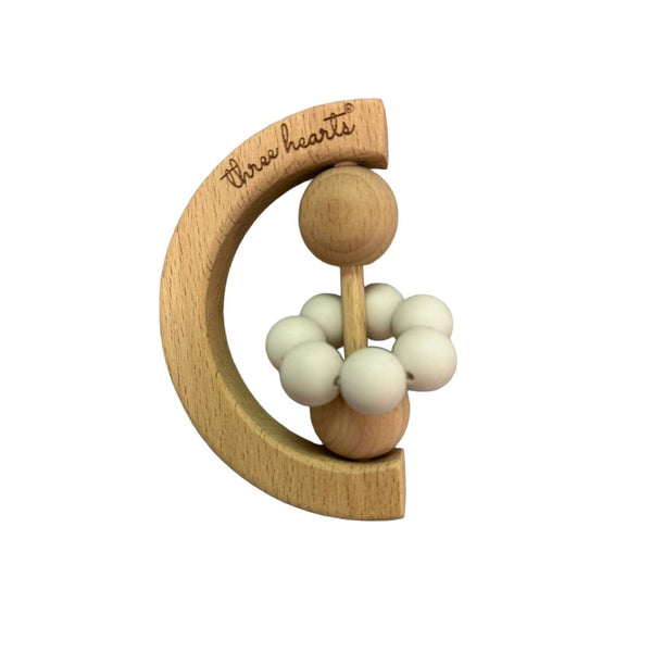 Moon Rattle - Beechwood & BPA Free Silicone - Various Colors