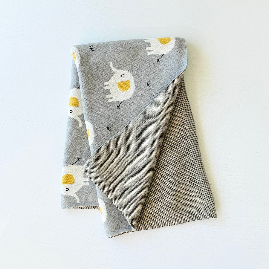 Organic Jacquard Sweater Knit Baby Blanket - Elephant