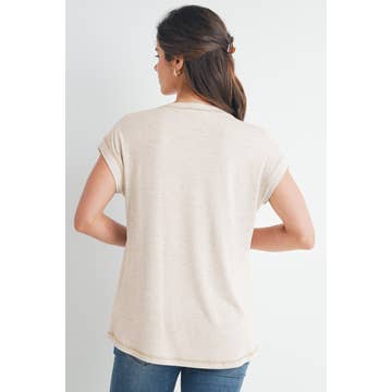 Double Layer Short Sleeve Maternity/Nursing Top - Oatmeal
