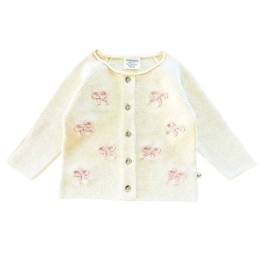 Zoe Bow Sweater Knit Baby Button Organic Cardigan