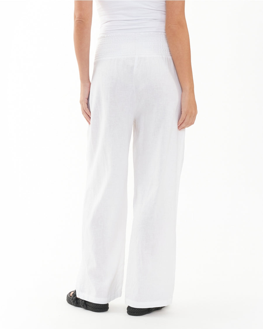 Indi Wide Leg Lenin Pant - White