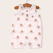 Short Henley Romper - Natural Elephants
