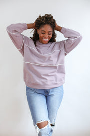 Relaxed Fit Invisible Zipper Breastfeeding Sweatshirt with Piping - Lilac