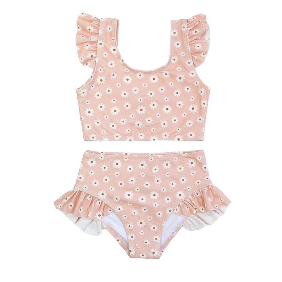 Girls Flutter Bikini Swimsuit - Pink Daisy