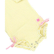 Banana Seersucker Long Sleeve Swimsuit with Rear Ruffles