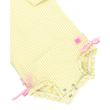 Banana Seersucker Long Sleeve Swimsuit with Rear Ruffles