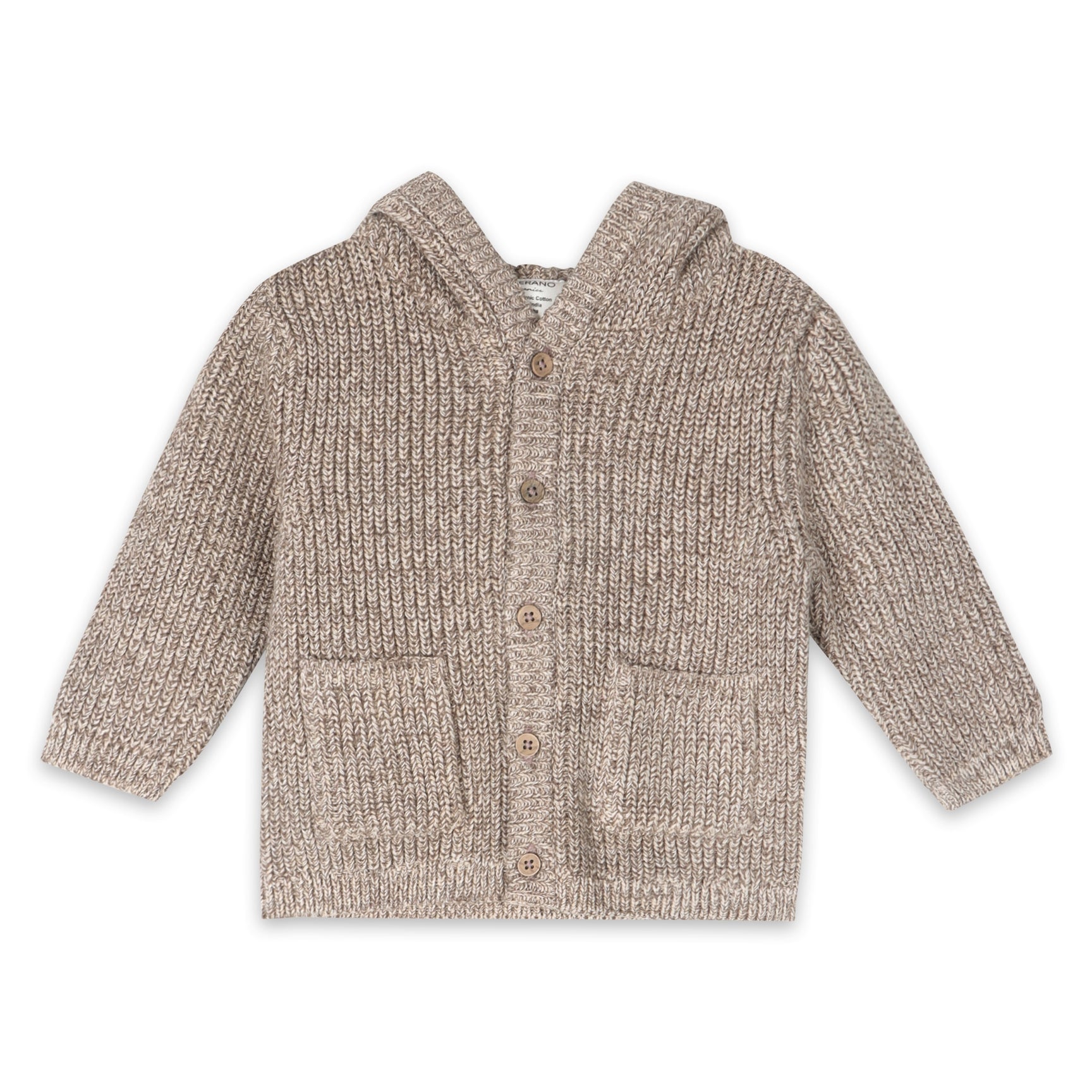 Organic Classic Chunky Knit Baby Hooded Jacket - Cocoa Heather Mix